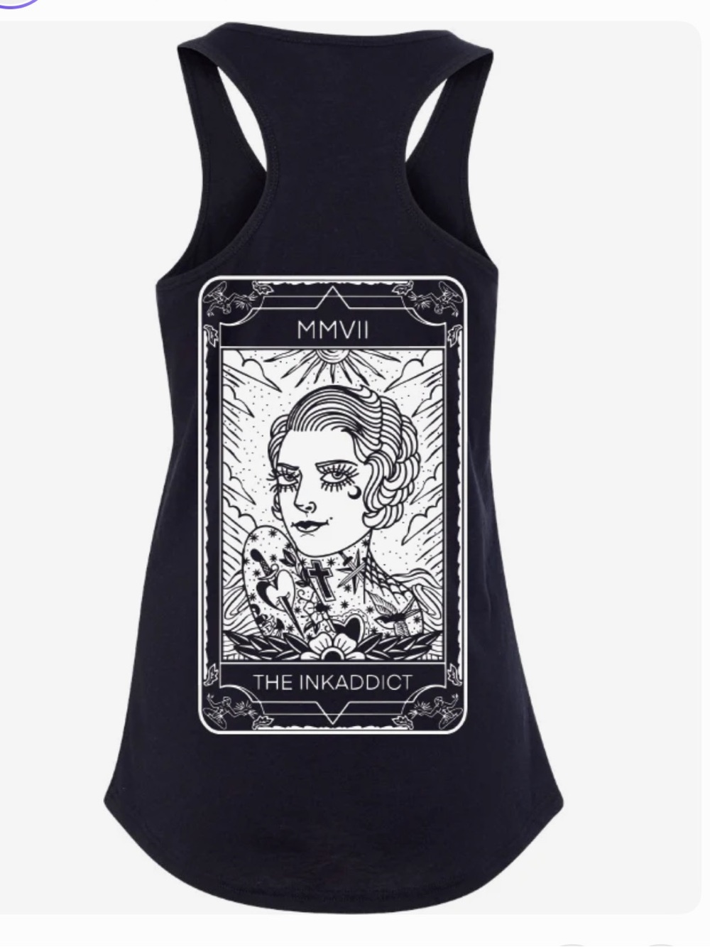 The Inkaddict Black Racerback Tank Top - Graphic Tattoo Card Print